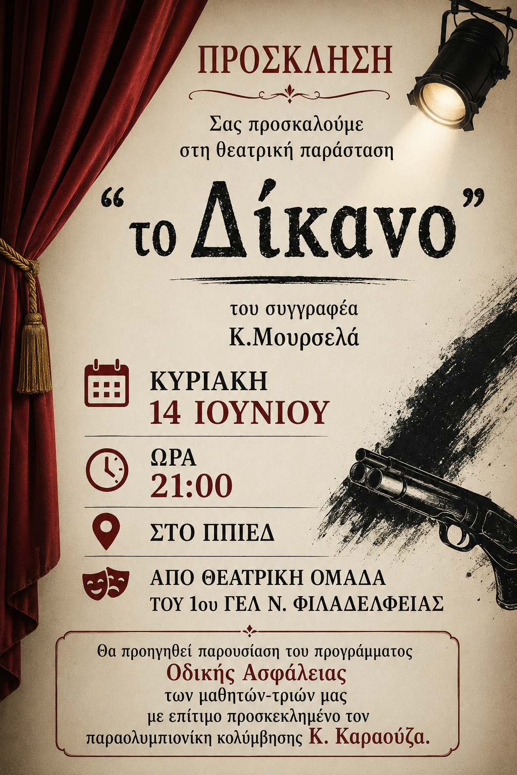1ο ΓΕΛ ΝΦ Θεατρική παράσταση με τίτλο “Το Δίκανο”